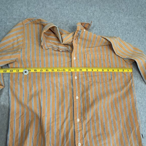 STRING THEORY Shirt M Mens Orange Blue White Stripe Cotton Button Down LS - Picture 7 of 8